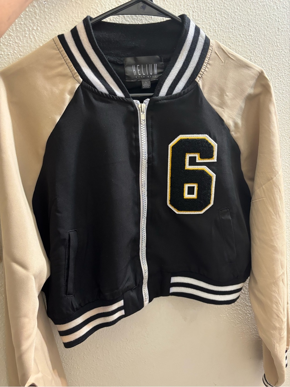 ' Black & Cream Varsity Jacket with Number 6 Patch